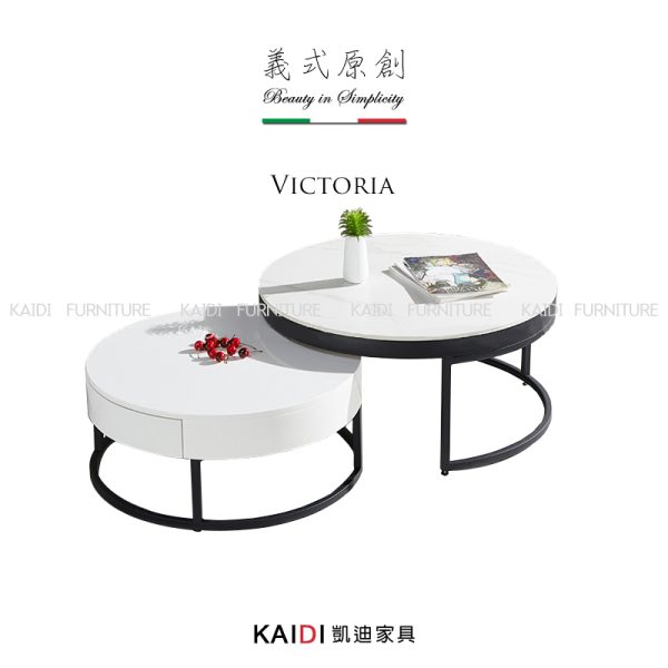 圓茶几｜K26-NT802 維多利亞輕奢簡約風岩板圓型茶几組/圓几｜凱迪家具